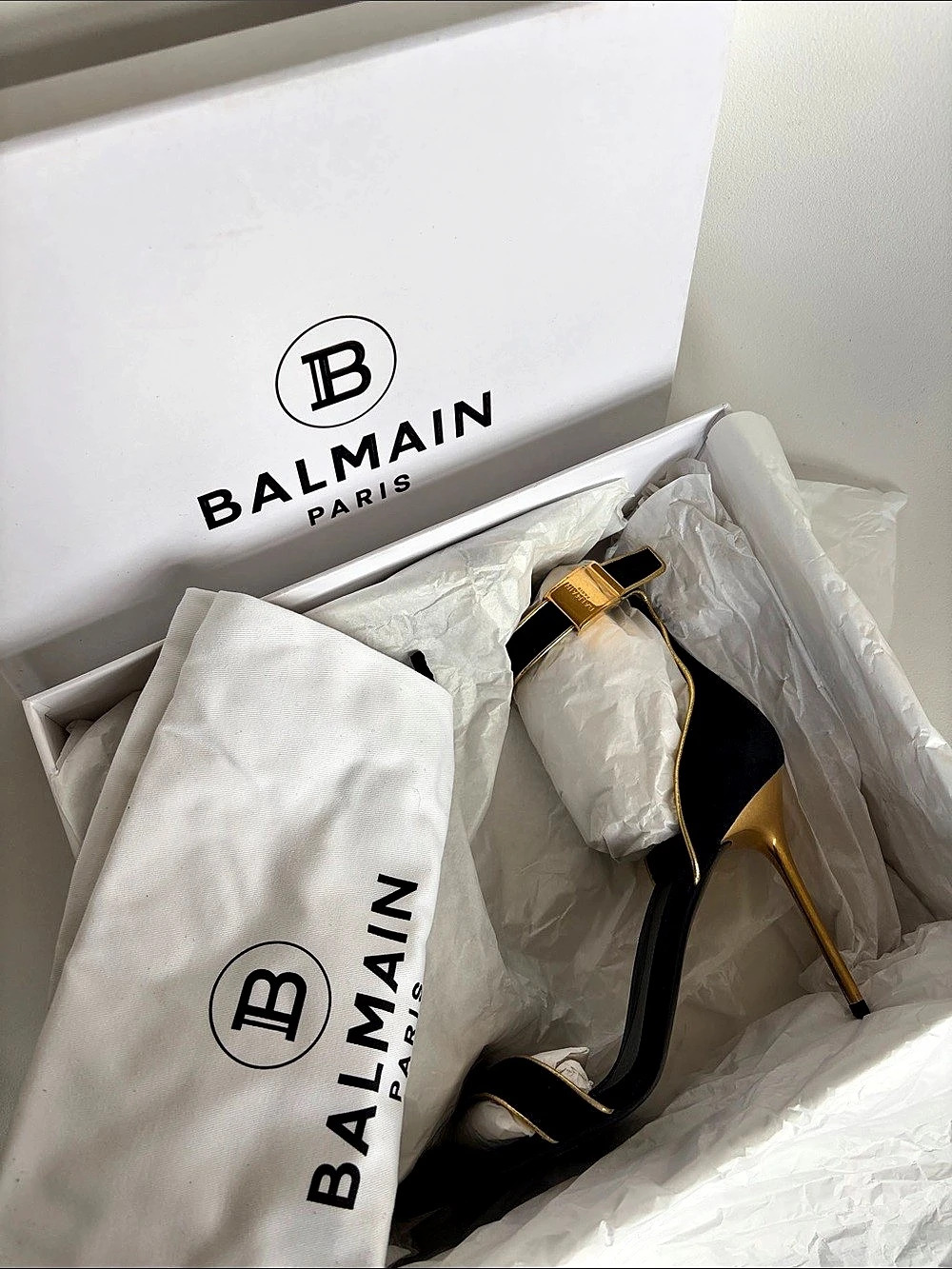 Balmain Black & Gold Suede High Heels | EU 39 | Made in Italy